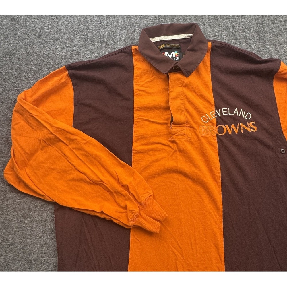 Cleveland‎ Browns Mirage Polo Shirt Mens Sz XXL Orange Brown Rugby Vtg Striped